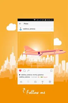 Mobile application and plane flying over the city. Ilustração Stock