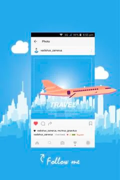 Mobile application and plane flying over the city. Ilustração Stock