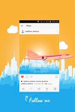 Mobile application and plane flying over the city. Ilustração Stock