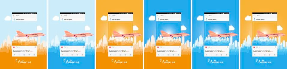 Mobile application and plane flying over the city. Ilustração Stock