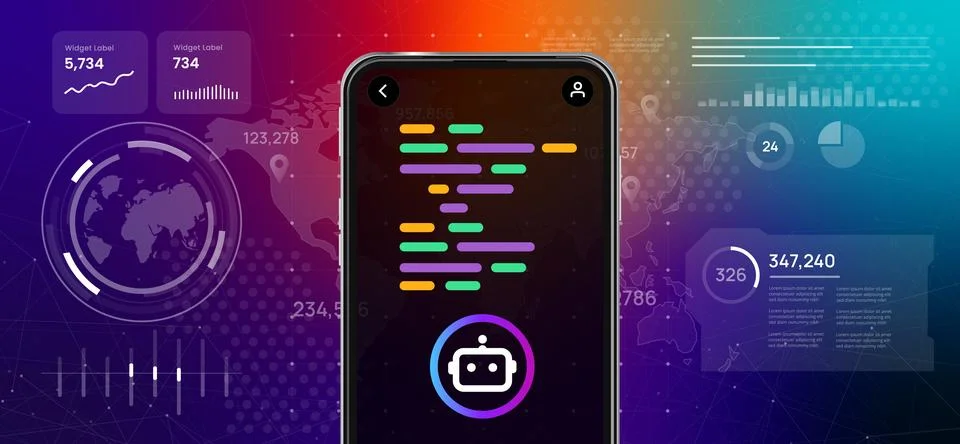 Mobile application for artificial intelligence programming automated code Stock Illustration