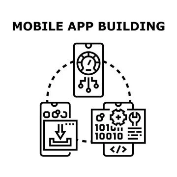 Mobile application building and development process vector 스톡 일러스트