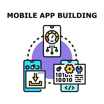 Mobile application building and development process vector 库存插图