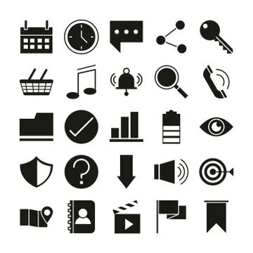 Mobile application calendar clock music battery contact movie, web button menu イラスト素材