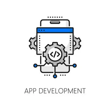 Mobile application coding, software develop icon Stock Illustration