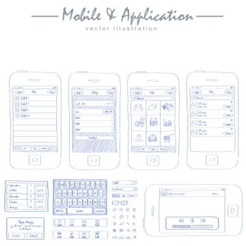 Mobile application concept sketch drawing vector Stock Illustration