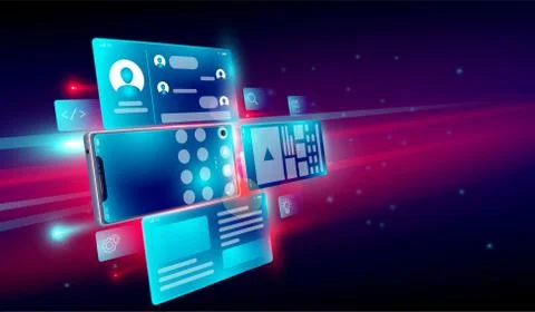 Mobile application creation, web development, testing, release icon Illustrazione stock