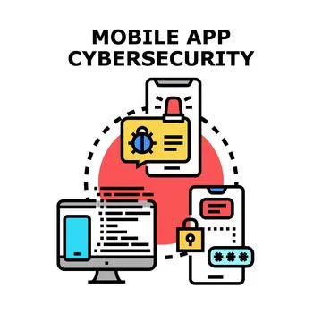 Mobile application cybersecurity protecting data and device privacy Stock Illustration