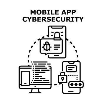Mobile application cybersecurity protecting data and device privacy Stock Illustration