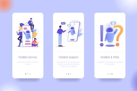 Mobile application design template set for Chatbot Servie, Chatbot Support an Stock Illustration