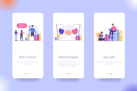 Mobile application design template set for Refer a Friend, Referral Program a Stock Illustration
