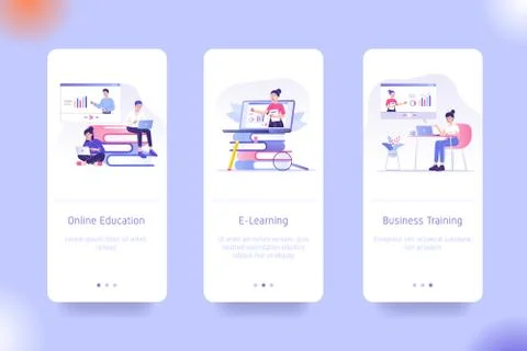 Mobile application design template set for Online Education, E- Learning and  Stock Illustration