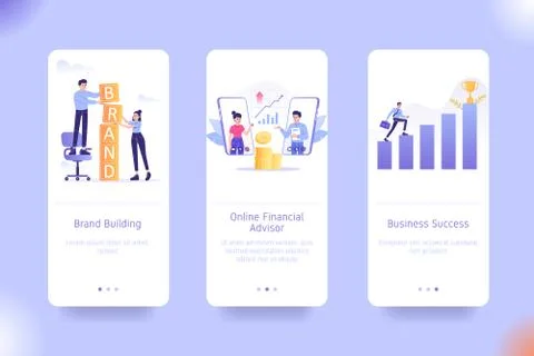 Mobile application design template set for Brand Building, Online Financial A Stock Illustration