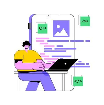 Mobile application development abstract concept vector illustration. Illustrazione stock