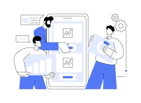 Mobile application development abstract concept vector illustration. Illustrazione stock