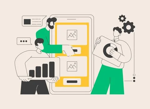 Mobile application development abstract concept vector illustration. Illustrazione stock