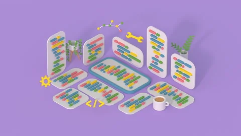 Mobile application development and coding concept 3D render animation Stock Footage 217462260