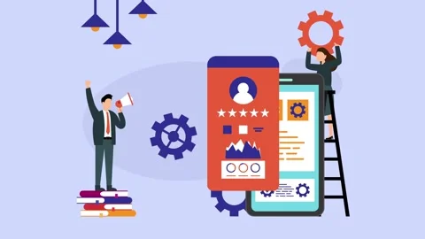 Mobile application development and optimization team concept. App UI design.. Video stock 337944846