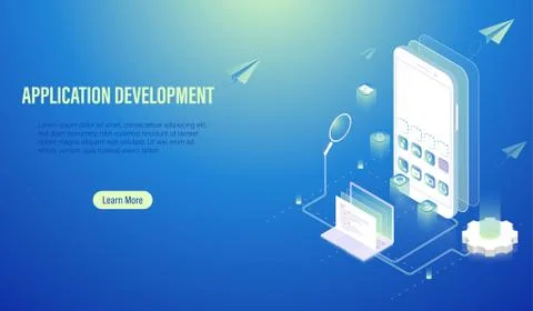 Mobile Application Development and program coding concept, software building Stock Illustration
