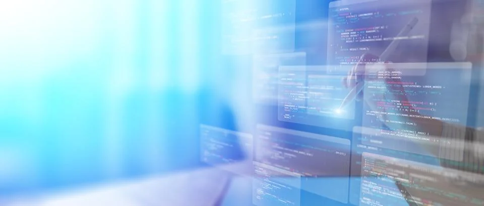 Mobile Application Development and Software Programming Visualization on Sm.. Stock Photos