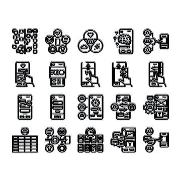 Mobile application development and user interface icons 库存插图