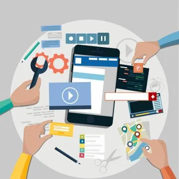 Mobile application development concept 스톡 일러스트