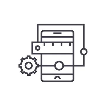 Mobile application development concept vector thin line icon, symbol, sign Illustrazione stock
