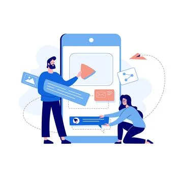 Mobile application development concept. Vector illustration. Social network Stock Illustration