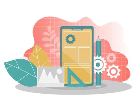 Mobile application development - flat vector illustration. Mobile app building Stock Illustration