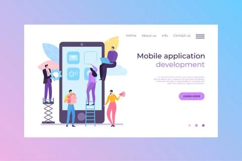 Mobile application development, landing concept vector illustration. Group Illustrazione stock