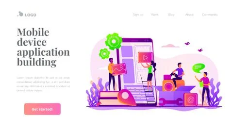 Mobile application development landing page template Illustrazione stock