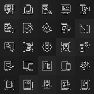 Mobile Application Development outline vector concept icons Stock Illustration