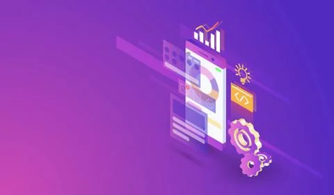 Mobile Application Development process modern isometric design Illustrazione stock