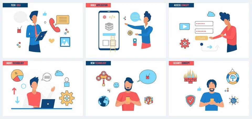 Mobile application development, smart technology for access security set and Stock Illustration