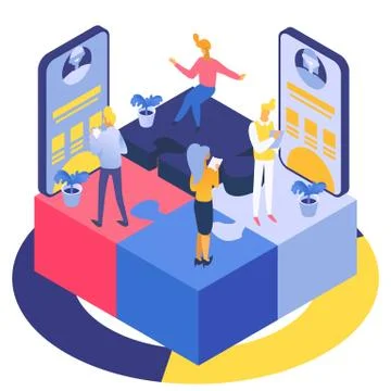 Mobile application development, team of people create interface design, vector Stock Illustration