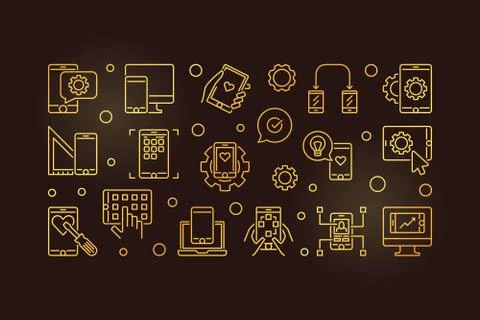 Mobile Application Development vector golden line illustration イラスト素材