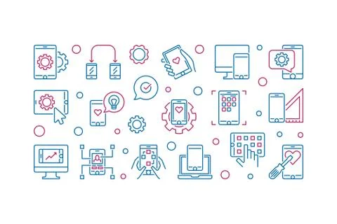 Mobile Application Development vector linear illustration Stock Illustration