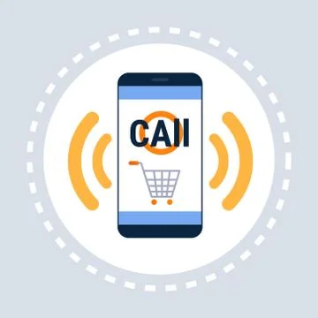 Mobile application fast call online shopping icon concept flat Stock Illustration