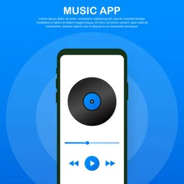 Mobile Application Interface. Music Player. Music app. Vector Illustration. Illustrazione stock