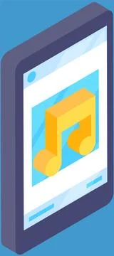 Mobile application interface music player. Modern phone with note on screen Stock Illustration