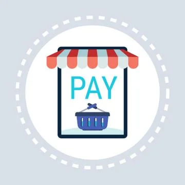 Mobile application online shop pay button shopping icon concept flat Illustrazione stock