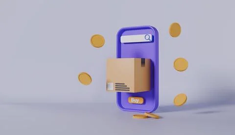 Mobile application online shopping, delivery and parcel box for online Stock Illustration