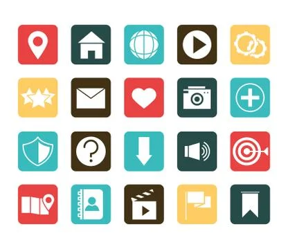 Mobile application pointer gps homepage video camera support, web button menu Stock Illustration