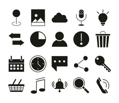 Mobile application pointer location message sms avatar music calendar shopping Illustration