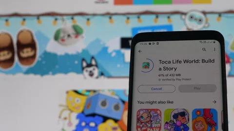 Mobile application of the popular game Toca Life World is installed on a sm.. 스톡 동영상 257873967