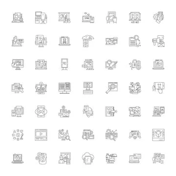 Mobile application programming linear icons, signs, symbols vector line Stock-Illustration