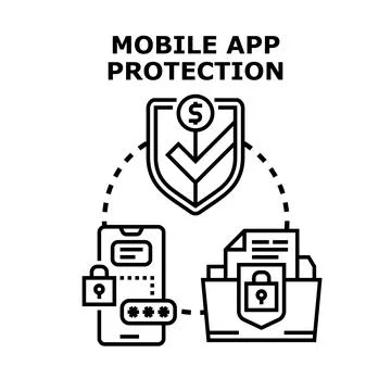 Mobile application protection security data concept イラスト素材