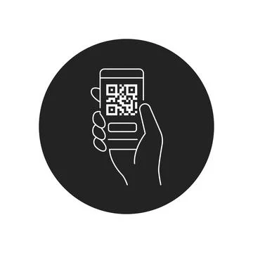 Mobile application, QR code scanning in smartphone black glyph icon. City tra Stock Illustration