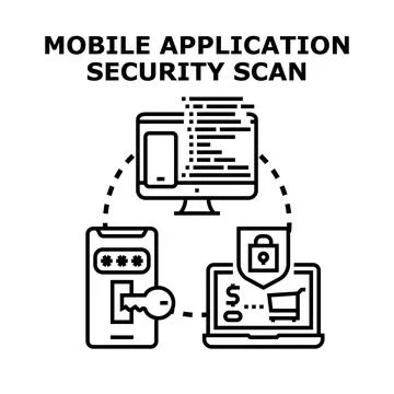 Mobile application security scan protecting digital devices 스톡 일러스트