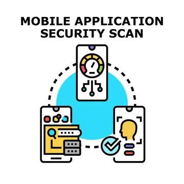 Mobile application security scan protecting digital data Stock Illustration